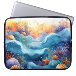 CAPA PARA NOTEBOOK CENA SUBMARINA VIVAMENTE COLORIDA COM CONCHAS