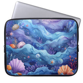 CAPA PARA NOTEBOOK CENA SUBMARINA VIVAMENTE COLORIDA COM CONCHAS