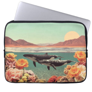 Capa Para Notebook Cena Surrealista do Oceano com Baleias e Coral