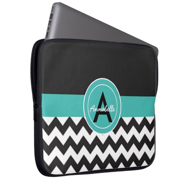 Capa Para Notebook Cerceta preta Chevron (Frente Esquerda)