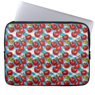 Capa Para Notebook Cereja-branca e padrão de Xadrez azul