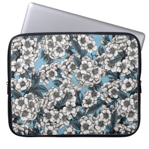 Capa Para Notebook Cereja floresce em branco e azul
