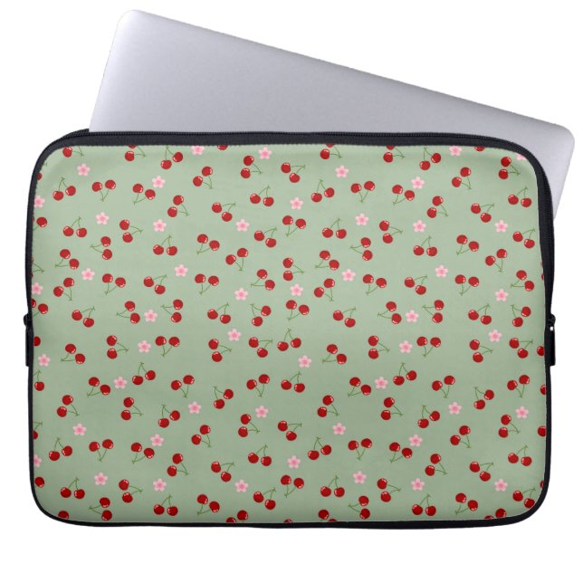 Capa Para Notebook Cerejas E Flores (Frente)