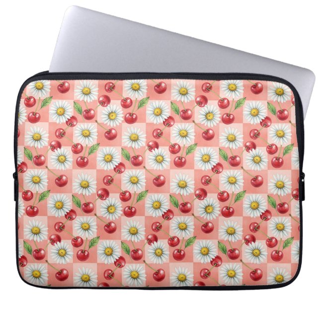 Capa Para Notebook Cerejas e Margaridas Xadrez (Frente)