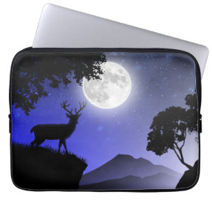 Capa Para Notebook Cerf sous la lune bleu