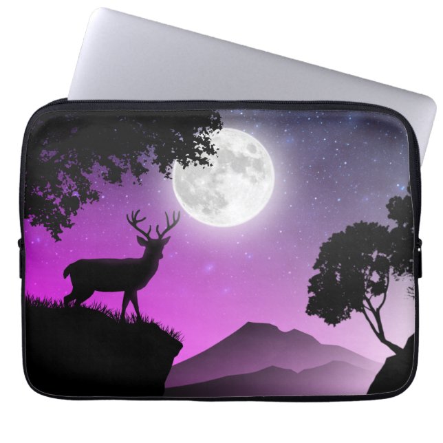 Capa Para Notebook Cerf sous la lune violet (Frente)