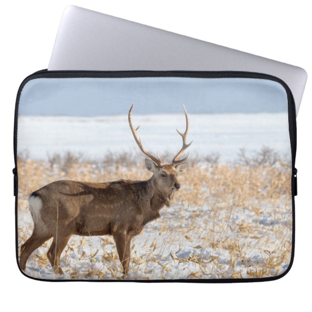 Capa Para Notebook Cervo Sika em um Campo Nevado | Japão (Frente)