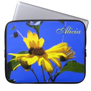 Capa Para Notebook Céu Azul, Girassóis N Bolsa de laptop de Abelhas