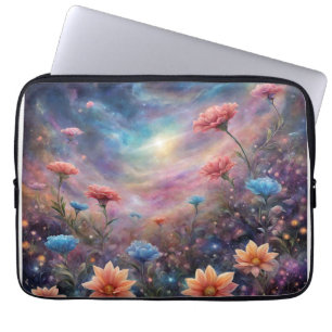 Capa Para Notebook Céu cósmico com flores fantásticas