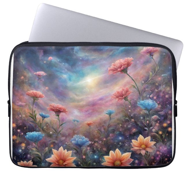 Capa Para Notebook Céu cósmico com flores fantásticas (Frente)