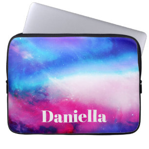 Capa Para Notebook Céu Holográfico Azul Escuro e Rosa com Nome Pers