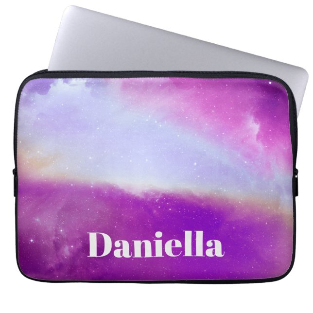 Capa Para Notebook Céu Holográfico Roxo Escuro com Nome Personalizado (Frente)