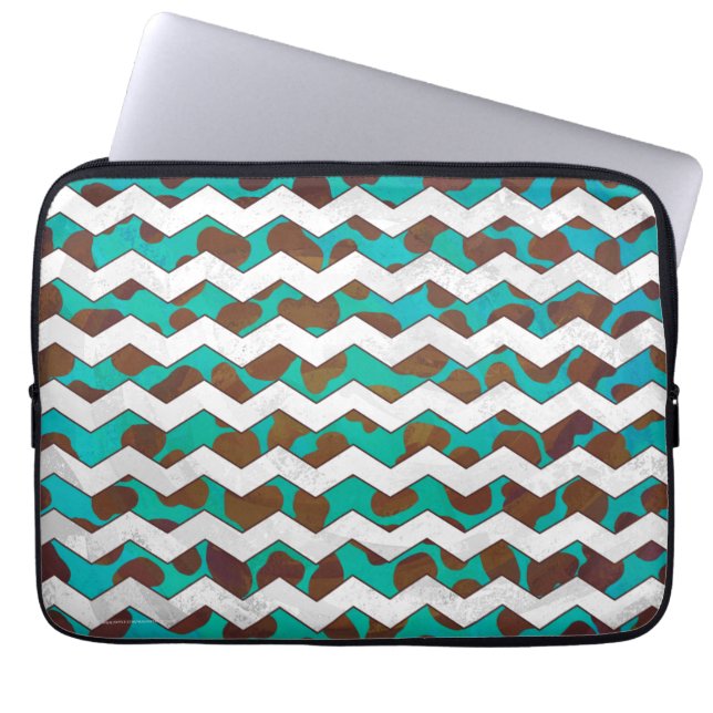 Capa Para Notebook Cevron Dalmaciano Brown e Teal (Frente)