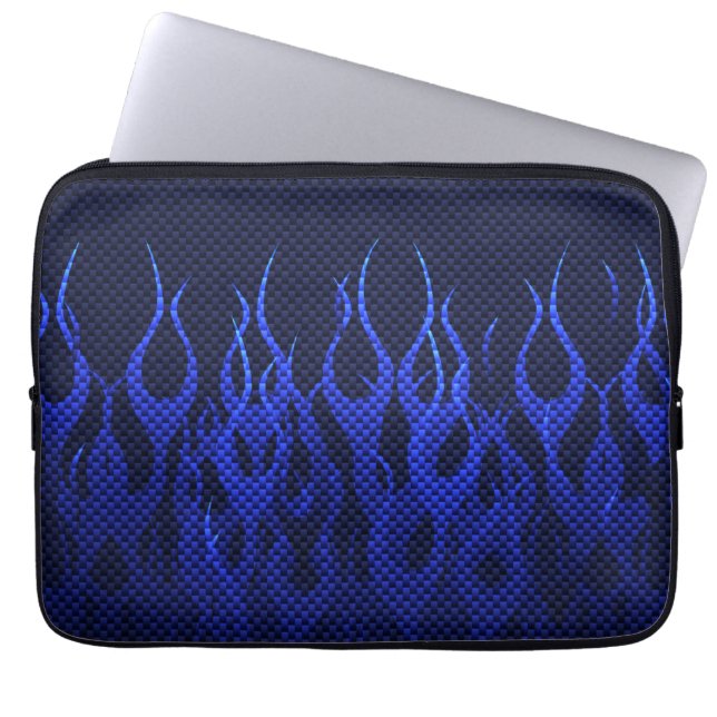 Capa Para Notebook Chamas de Corrida Azul em Impressão de Fibra de Ca (Frente)