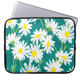 Capa Para Notebook Chamomile Turquoise: Ilustração Sem Costura Floral