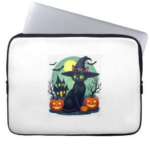 Capa Para Notebook Chapéu de Gato Preto de Halloween Gato Assustador