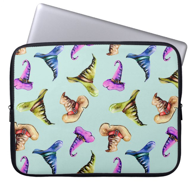 Capa Para Notebook Chapéus antigos de aquarela: fundo azul. (Frente)