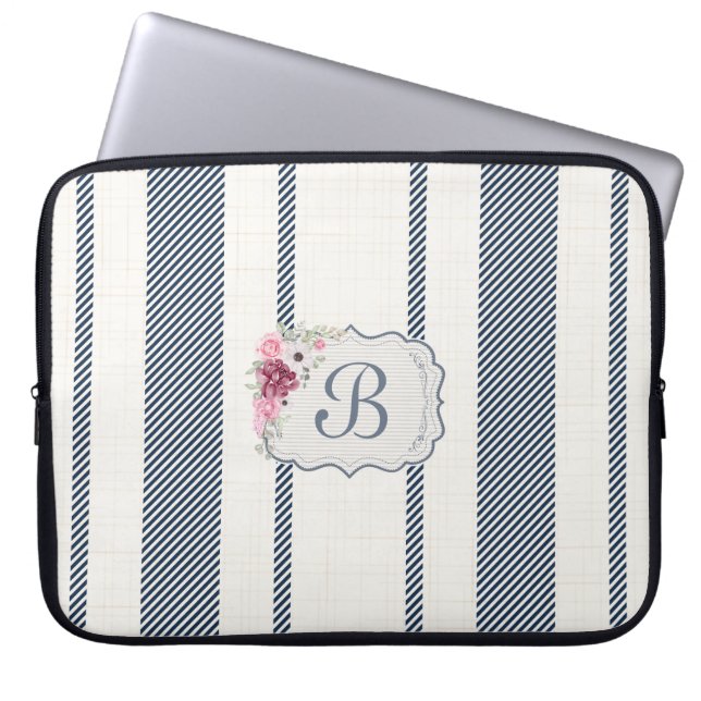 Capa Para Notebook Charm French Farmhouse Blue and White Striped (Frente)