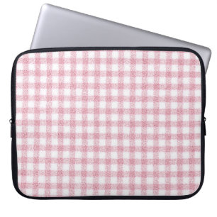 Capa Para Notebook Charme de Xadrez Rosa e Branco Aveludado