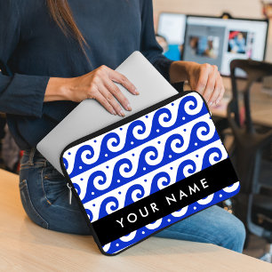 Capa Para Notebook Chave Grega Meander, Chave Wave, Azul, Seu Nome