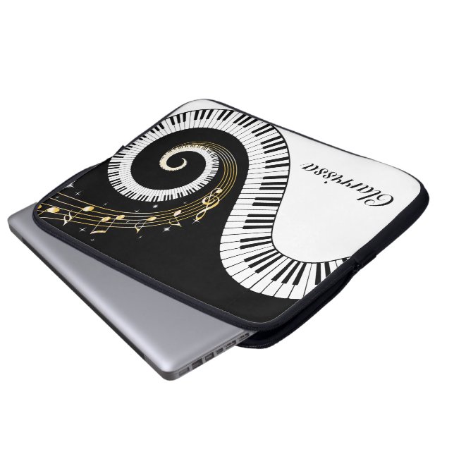 Capa Para Notebook Chaves de piano e notas de música Douradas (Frente Inferior)