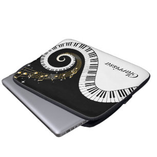 Capa Para Notebook Chaves de piano e notas de música Douradas