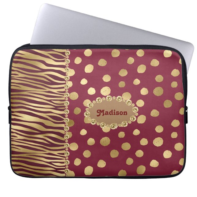 Capa Para Notebook Cheetah Burgundy Dourada Chic Bling (Frente)