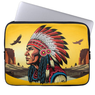 Capa Para Notebook Chefe Americano Nativo na paisagem selvagem Sunset