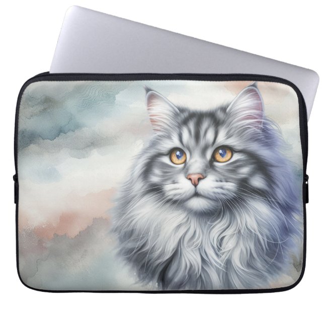Capa Para Notebook Cheio de Gato de Graça em aquarela (Frente)