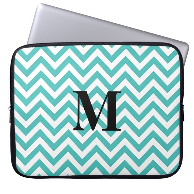 Capa Para Notebook Chevron azul com monograma (Frente)