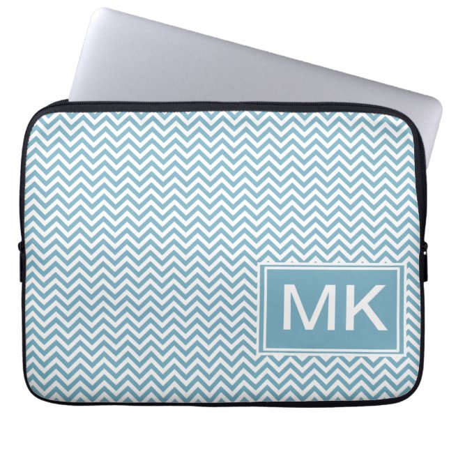 Capa Para Notebook Chevron Azul com Monograma (Frente)