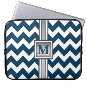 Capa Para Notebook Chevron com Cinza Branca Azul Moderno, Monograma
