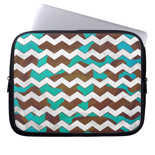 Capa Para Notebook Chevron Cow Brown e Teal Impressão (Frente)