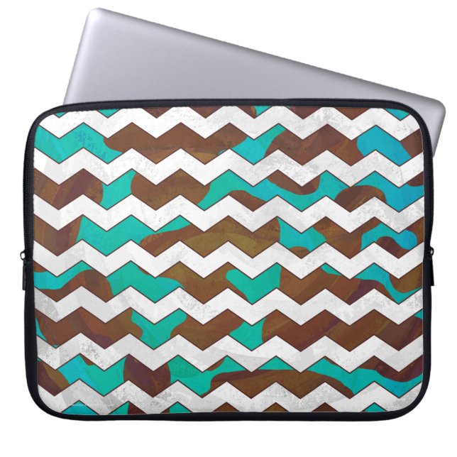 Capa Para Notebook Chevron Cow Brown e Teal Impressão (Frente)