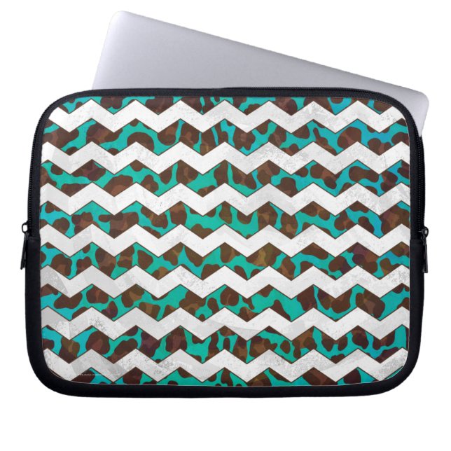 Capa Para Notebook Chevron Leopard Brown e Teal Impressão (Frente)