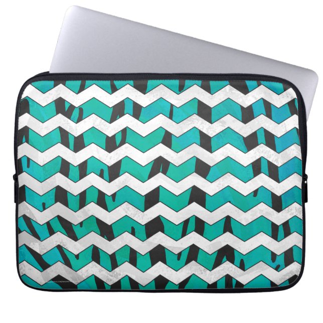 Capa Para Notebook Chevron Tiger Black and Teal Impressão (Frente)