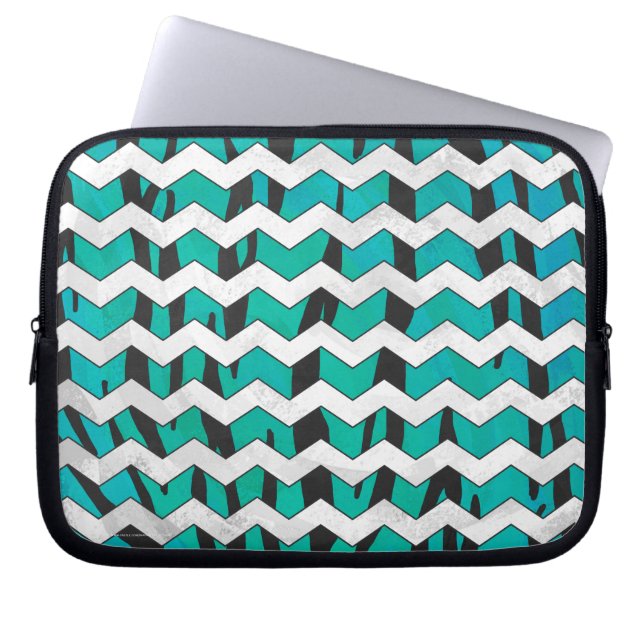 Capa Para Notebook Chevron Tiger Black and Teal Impressão (Frente)