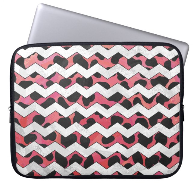 Capa Para Notebook Chevron Vaca Rosa e Preto (Frente)