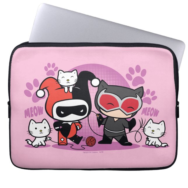 Capa Para Notebook Chibi Harley Quinn & Chibi Catman Com Gatos (Frente)