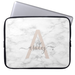 Capa Para Notebook Chic Blush White Marble Script Name Monogramo