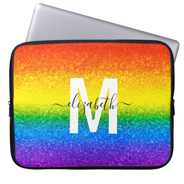 Capa Para Notebook Chic Rainbow Glitter Strike Monograma Nome (Frente)
