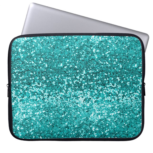 Capa Para Notebook Chic Teal Aqua Turquoise Glitter Sparkle (Frente)