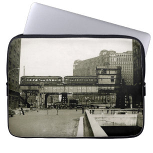 CAPA PARA NOTEBOOK CHICAGO MERCHANDISE MART TROLLEY TRAIN WATERCOLOR