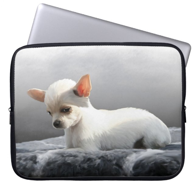 Capa Para Notebook Chihuahua Cachorro Sentado Cachorro Retrato Pintur (Frente)
