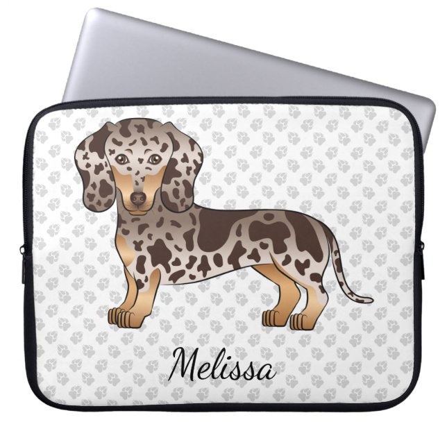 Capa Para Notebook Chocolate & Tan Dapple Short Hair Dachshund & Name (Frente)