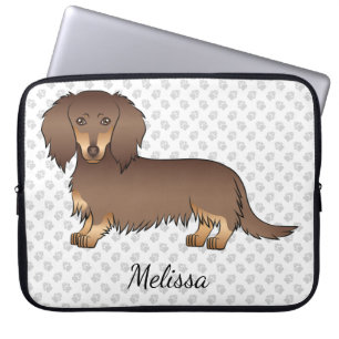 Capa Para Notebook Chocolate & Tan Long Hair Dachshund Cão & Texto