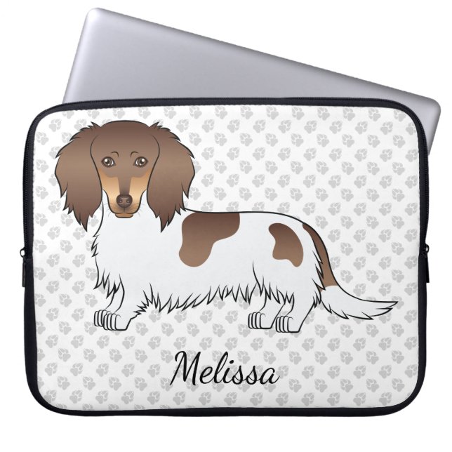 Capa Para Notebook Chocolate & Tan Piebald Dachshund de Pelo Longo &  (Frente)