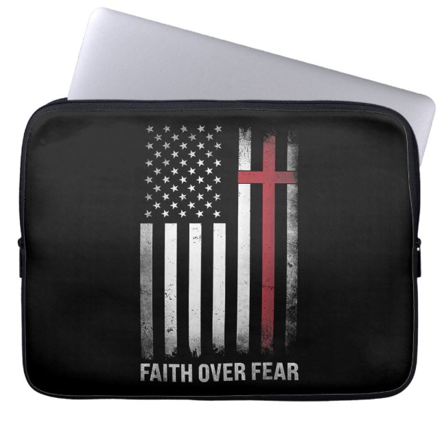 Capa Para Notebook Christian EUA Flag American Cristo Faith Over F (Frente)