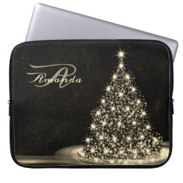 Capa Para Notebook Christmas Monogram Golden Shiny Tree Winter Black