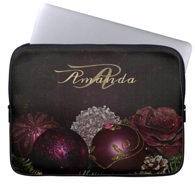 Capa Para Notebook Christmas Monogram Pink Ornament Green Black (Frente)